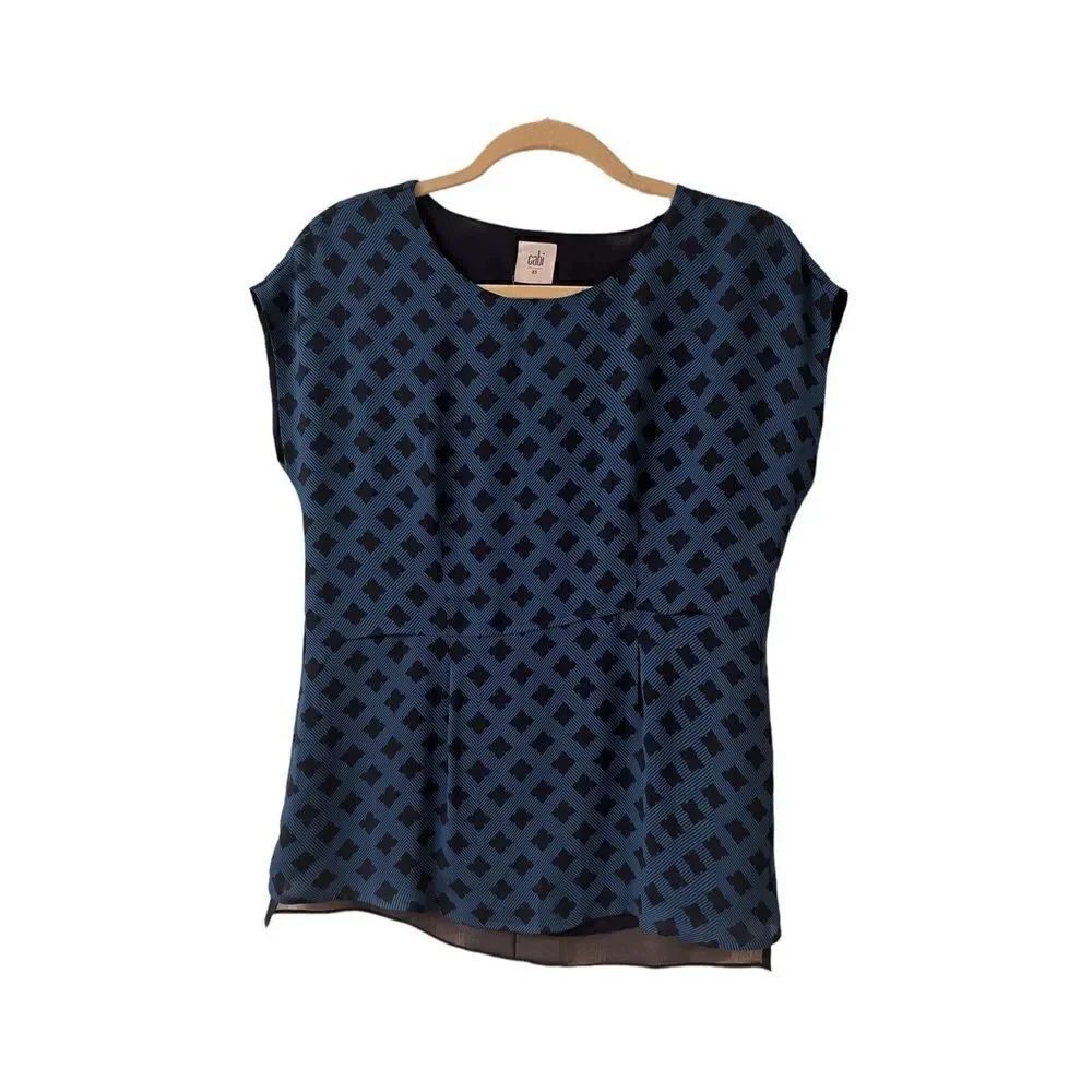 CAbi Foulard blouse greenish blue and navy sz XS
